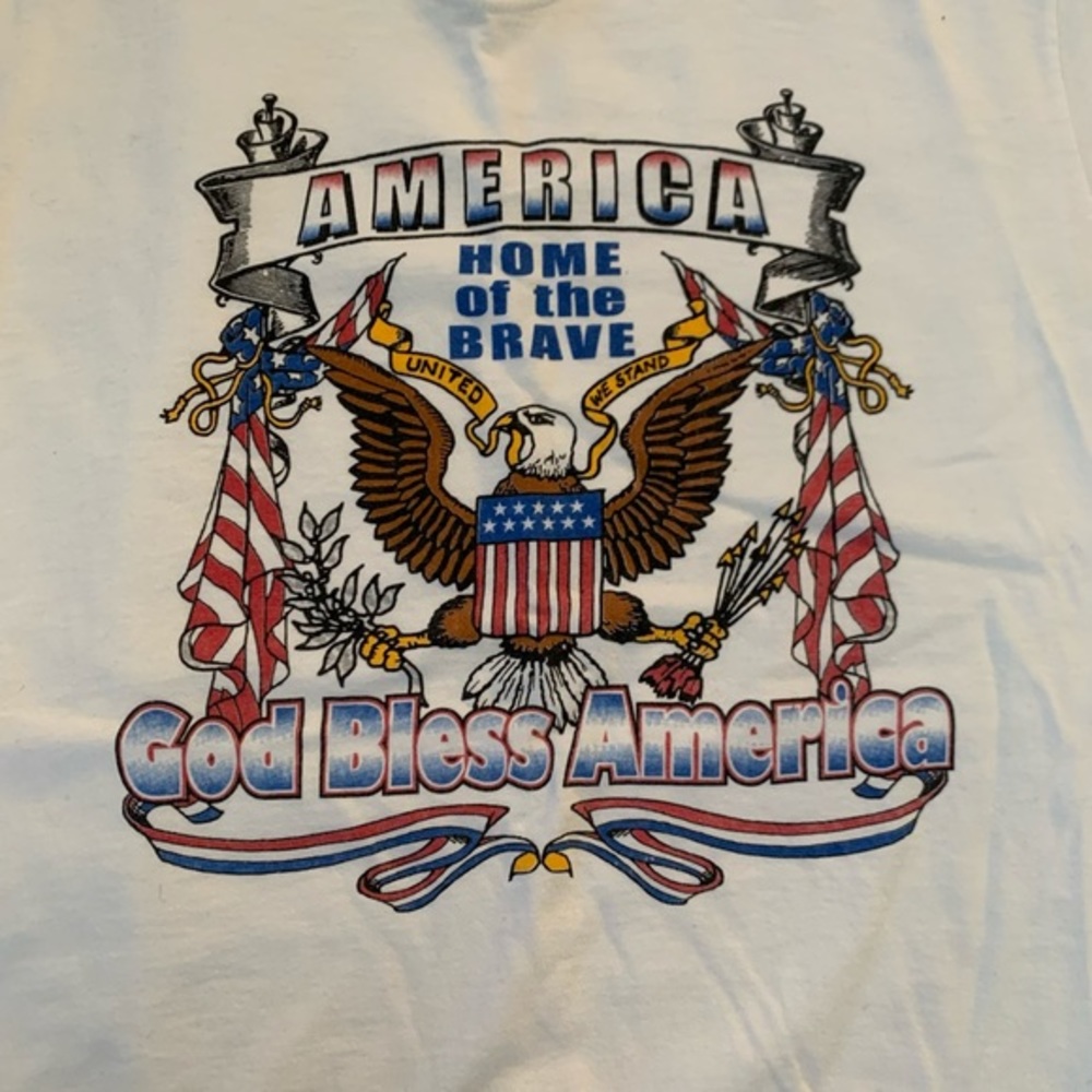 VTG God Bless America Men's T-Shirt Medium Eagle Flag Graphic Single Stitch